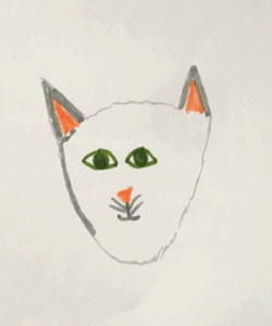 A doodle of a white cat drawn with markers