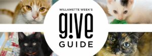Four different cat photos surround the Willamette Week's Give!Guide logo