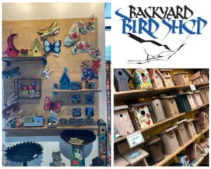 Butterflies and bird feeder products at Backyard Bird Shop